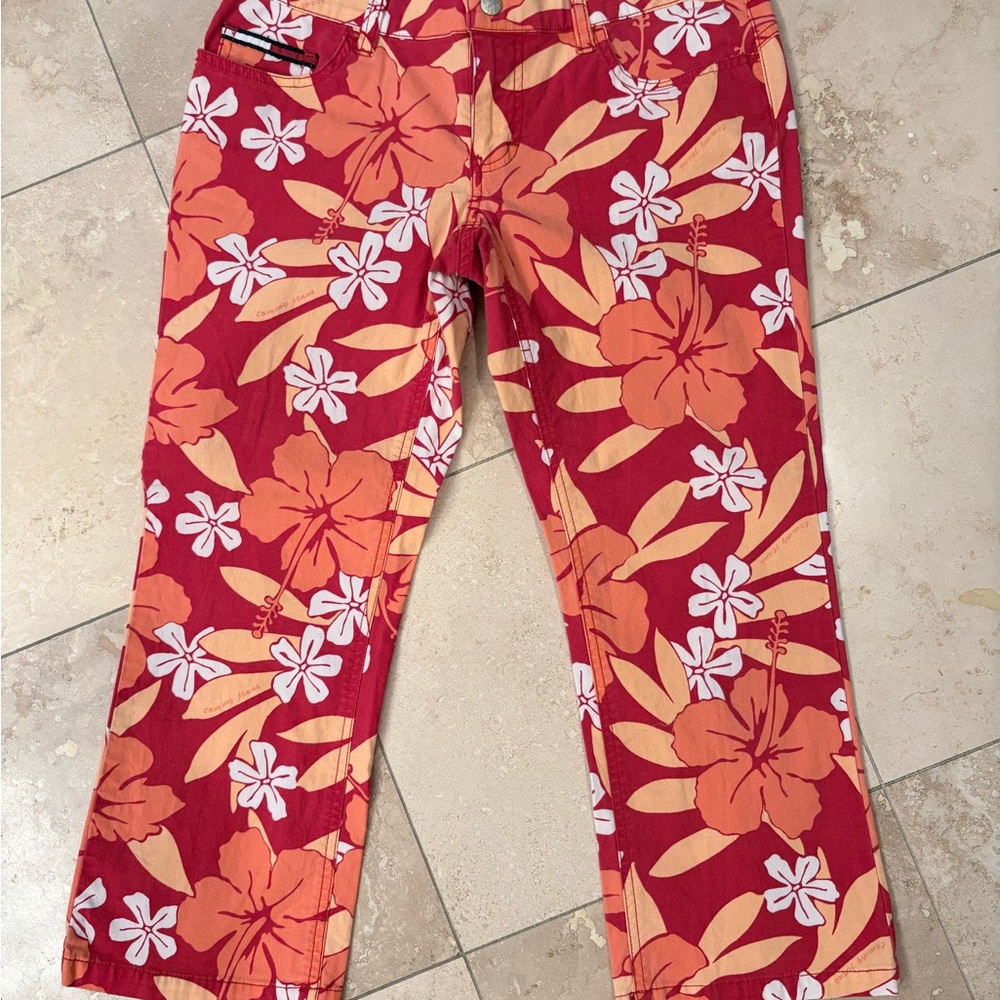 Tommy Hilfiger Red and Orange Floral Cropped Pants